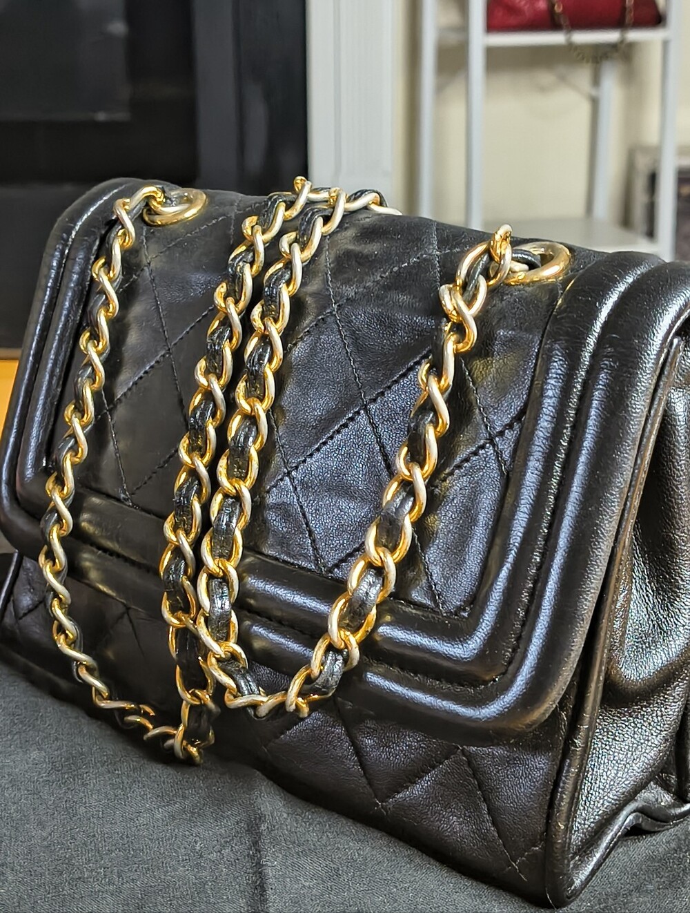CHANEL Black Lambskin Quilted Flap Bag Tassel Chain- Sticker In Tact Vintage
